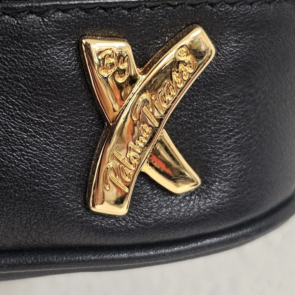 Paloma Picasso Black Genuine Leather Shoulder Bag with Gold Accents